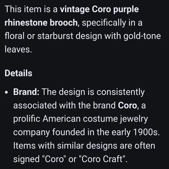 CORO Vintage Midcentury Signed Flower Brooch Gold Purple - Picture 4 of 6